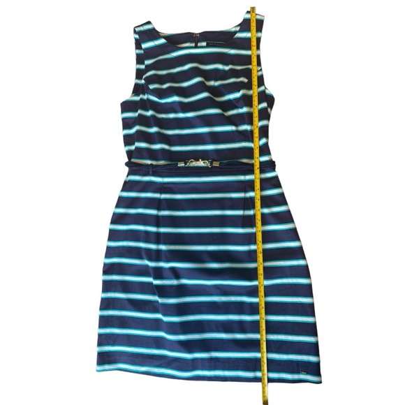 Tommy Hilfiger Blue White Striped Belted Sleeveless Sheath Dress Size 10 - Picture 8 of 9